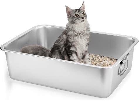 Extra Large 19.6 in. x 19.6 in. Stainless Steel Cat Litter Box with 